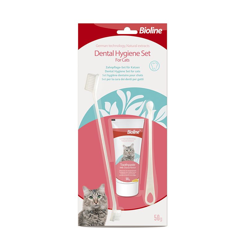 Dental Hygiene Set for Cats

A light cheese aroma improves acceptance and simplifies dental care.

2 tooth brushes with 3 different heads:

large brush head for the front teeth small brushes head for the molars.

Specification：50g
